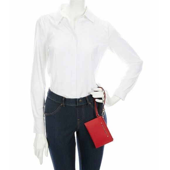 New! MICHAEL KORS Karla Red Leather Small Wristlet With Gift Box - Picture 4 of 8